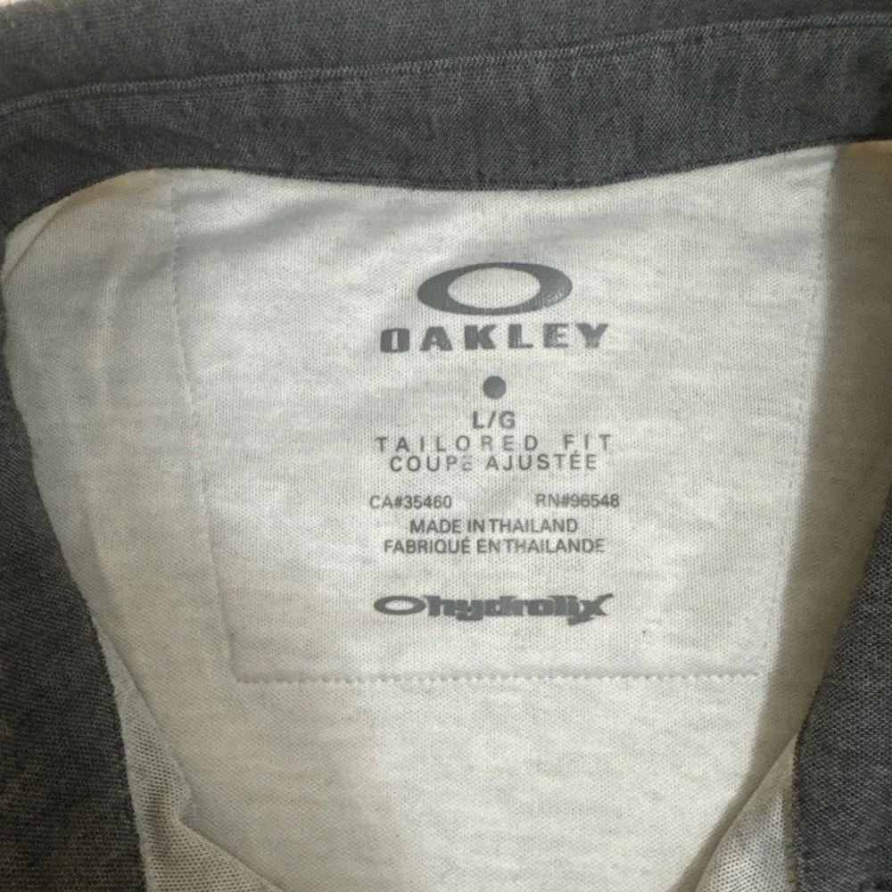 Oakley Golf Polo Shirt L Tailored‎ Fit Mens Short Sleeve Purple Striped Sleeves - Picture 4 of 9